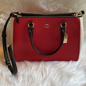 COACH Red Colorblock Surrey Carryall Satchel Bag